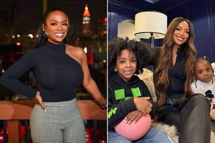 Kandi Burruss with her older son and her newborn.