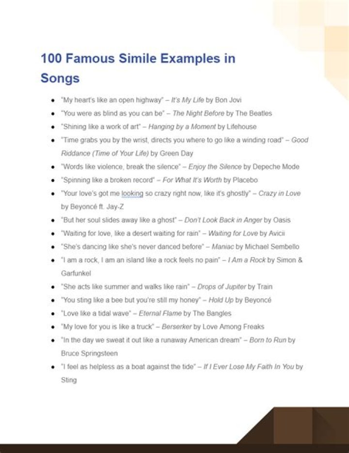 The Simile Song - songs with similes and metaphors in them lyrics